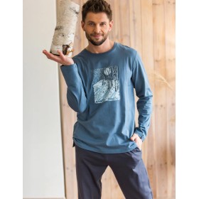 Хлопковая мужская пижама Key MNS 627, Цвет: серо-синий/графит, Размеры: M