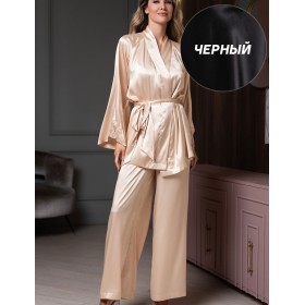 Комплект из однотонного шёлка Mia-Amore LILIROSE 4596 черный, Цвет: черный, Размеры: 2XL