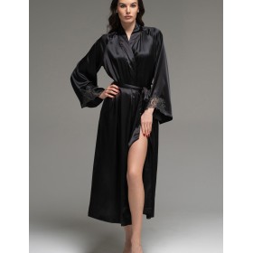 Длинный шёлковый халат Mia-Amore LILIROSE 4599 черный, Цвет: черный, Размеры: 2XL/3XL