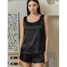 Атласная пижама шорты и майка Mia-Mella JULIA 8739 черный, Цвет: черный, Размеры: S