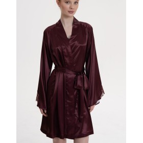 Короткий шёлковый халат Mia-Amore LILIROSE 4593 винный, Цвет: винный, Размеры: 2XL/3XL