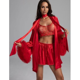 Атласный комплект топ+шорты+халат Mia-Amore LOLI 2312 красный, Цвет: красный, Размеры: 2XL