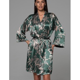Короткий шёлковый халат Mia-Amore CARMINA 4843 изумрудный, Цвет: изумрудный, Размеры: 4XL/5XL