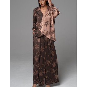 Шёлковый домашний комплект Mia-Amore SHEILA 4897, Цвет: кофейный, Размеры: 3XL