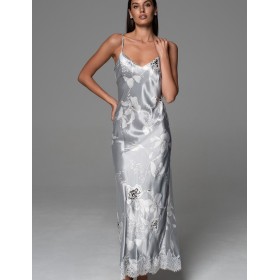 Длинная шёлковая сорочка Mia-Amore ARABEL 4774 серебристый, Цвет: серебристый, Размеры: 2XL