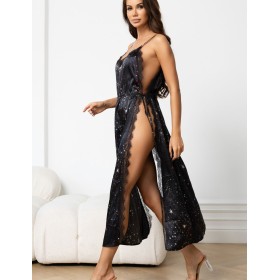 Длинная сорочка с завязками Mia-Amore ESTELLA 2248, Цвет: черный, Размеры: 2XL