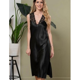 Длинная шелковая сорочка Mia-Amore WHITE SWAN 3558 черный, Цвет: черный, Размеры: 3XL