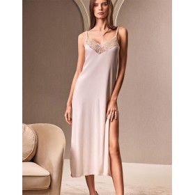 Длинная сорочка из вискозы Lormar BROADWAY 633803CO talco, Цвет: talco (пудровый), Размеры: M