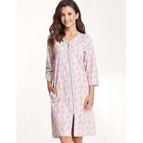 Хлопковый халат на молнии Luna 362 серый/розовый, Цвет: серый/розовый, Размеры: L