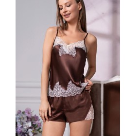 Шелковая пижама с шортами Mia-Amore MARILIN 3102 шоколадный, Цвет: шоколадный, Размеры: XS