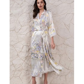 Халат-кимоно шелковый длинный Mia-Amore LILIANNA 5999, Цвет: молочный, Размеры: S/M