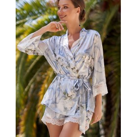 Шелковый комплект тройка Mia-Amore NOVELLA 3605, Цвет: голубой микс, Размеры: L