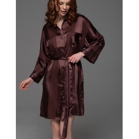 Рубашка халат из атласа Mia-Amore ILONA 7547 шоколад, Цвет: шоколад, Размеры: 2XL/3XL