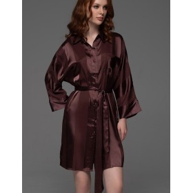 Рубашка халат из атласа Mia-Amore ILONA 7547 шоколад, Цвет: шоколад, Размеры: 2XL/3XL