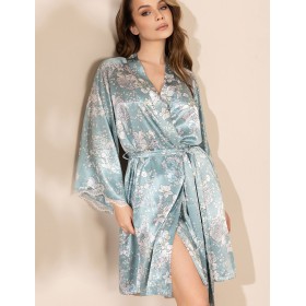 Шелковый короткий халат Mia-Amore AIRIS 4873, Цвет: нежно-бирюзовый, Размеры: 2XL/3XL