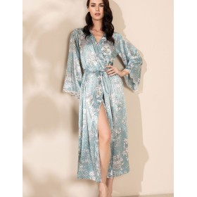 Шелковый длинный халат Mia-Amore AIRIS 4879, Цвет: нежно-бирюзовый, Размеры: 2XL/3XL