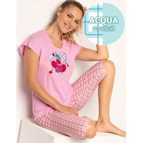 Пижама из хлопка Sielei CHERRY LOVE CH12 acqua, Цвет: acqua (голубой), Размеры: XL