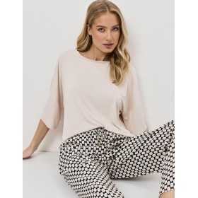 Пижама с брюками из вискозы Aruelle VEDA, Цвет: песочный/чёрный, Размеры: XS