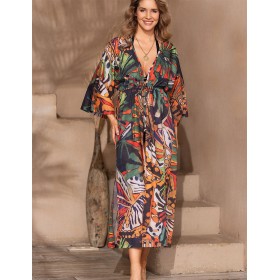 Длинный пляжный халат Mia-Amore COLIBRI 5689, Цвет: мультицвет, Размеры: L/XL