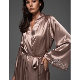 Короткий шелковый халат Mia-Amore LEONARDO 4663 какао, Цвет: какао, Размеры: 2XL/3XL