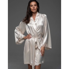 Короткий шелковый халат Mia-Amore LEONARDO 4663 кремовый, Цвет: кремовый, Размеры: 2XL/3XL