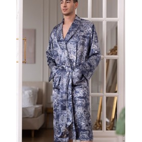 Шелковый мужской халат Mia-Amore MARJANI 9009, Цвет: темно-синий, Размеры: 4XL/5XL