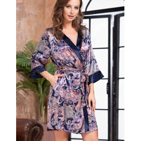 Шелковый халат-кимоно Mia-Amore ETRO 3503, Цвет: темно-синий, Размеры: 2XL/3XL
