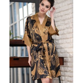Шелковый халат-кимоно Mia-Amore ANTIKA 3473, Цвет: черный/медный, Размеры: S/M
