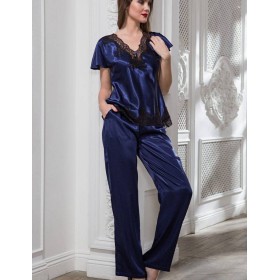 Шелковый комплект Mia-Amore ISABELLA 3186 синий с черным, Цвет: синий с черным, Размеры: M