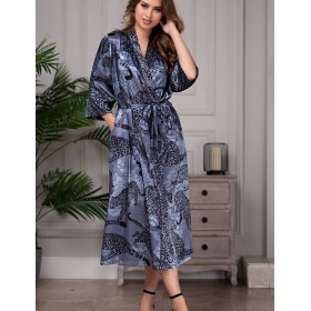 Шелковый халат-кимоно длинный Mia-Amore AMAZONKA 8669 дельфин, Цвет: дельфин, Размеры: 4XL/5XL