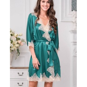 Шелковый халат-кимоно Mia-Amore MARILIN DELUXE 3443 изумрудный, Цвет: изумрудный, Размеры: 2XL