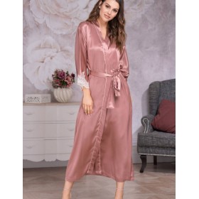 Длинный шелковый халат Mia-Amore MARILIN DELUXE 3449 чайная роза, Цвет: чайная роза, Размеры: 2XL
