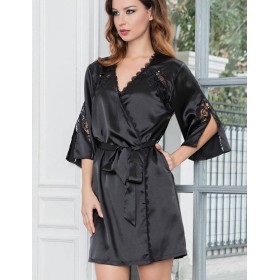 Халат атласный Mia-Mella MIRABELLA 2073 черный, Цвет: черный, Размеры: 2XL/3XL