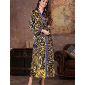 Длинный шелковый халат-кимоно Mia-Amore ARMANI GOLD 3499, Цвет: темно-синий/золотой, Размеры: 2XL/3XL