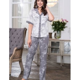 Брючный комплект из тканой вискозы Mia-Mella COLLETT 6556, Цвет: серый+белый, Размеры: XL