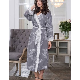 Длинный запашной халат Mia-Mella COLLETT 6559, Цвет: серый+белый, Размеры: L/XL