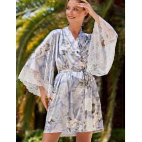 Шелковый халат-кимоно Mia-Amore NOVELLA 3603, Цвет: голубой микс, Размеры: 2XL/3XL