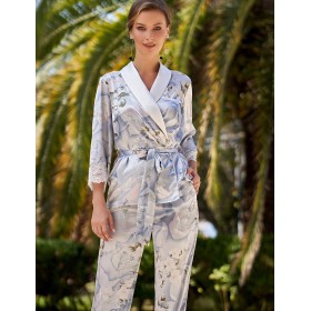 Шелковый брючный комплект-тройка Mia-Amore NOVELLA 3606, Цвет: голубой микс, Размеры: M