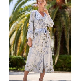 Шелковый халат на пуговицах Mia-Amore NOVELLA 3609, Цвет: голубой микс, Размеры: XL