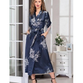 Халат-кимоно шелковый длинный Mia-Amore ALEXANDRIA 3579, Цвет: темно-синий, Размеры: L/XL