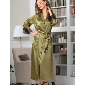 Халат шелковый длинный Mia-Amore OLIVIA 3649 оливковый, Цвет: оливковый, Размеры: XL