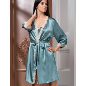 Атласный халат-кимоно Mia-Mella JULIA 8733 изумруд, Цвет: изумруд, Размеры: 2XL/3XL