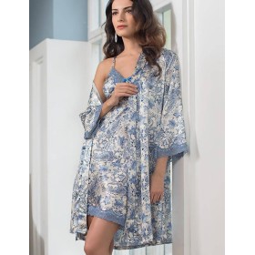 Шелковый халат-кимоно Mia-Amore DOLCE VITA 5913, Цвет: бело-голубой, Размеры: S/M