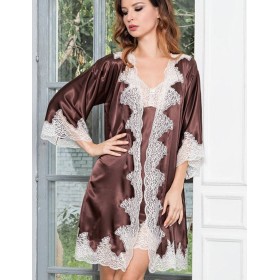 Халат-кимоно шелковый Mia-Amore MARILIN 3103 шоколадный, Цвет: шоколадный, Размеры: S/M