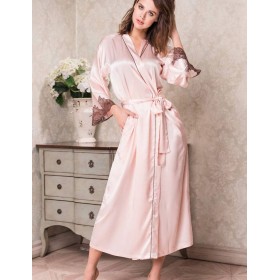 Длинный шелковый халат-кимоно Mia-Amore MARILIN 3109 пудра, Цвет: пудра, Размеры: 2XL