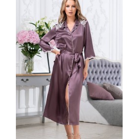 Шелковый халат на пуговицах Mia-Amore BRIGITTE 3689 сливовый, Цвет: сливовый, Размеры: 2XL