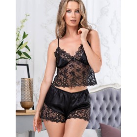 Пижамный комплект из шелка и кружева Mia-Amore EDITA 3672 черный, Цвет: черный, Размеры: M