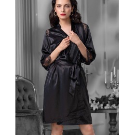 Атласный халат кимоно Mia-Amore MADISON 8923, Цвет: черный, Размеры: 2XL/3XL