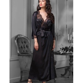 Длинный атласный пеньюар Mia-Amore MADISON 8929, Цвет: черный, Размеры: 2XL/3XL