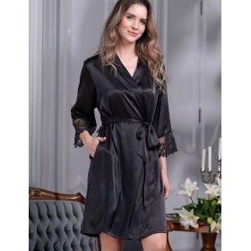 Шелковый халат кимоно Mia-Amore WHITE SWAN 3553 черный, Цвет: черный, Размеры: S/M